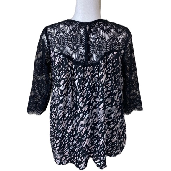 Black Lattice Lace & Pink Leopard Print Watercolor Blouse - Picture 13 of 14